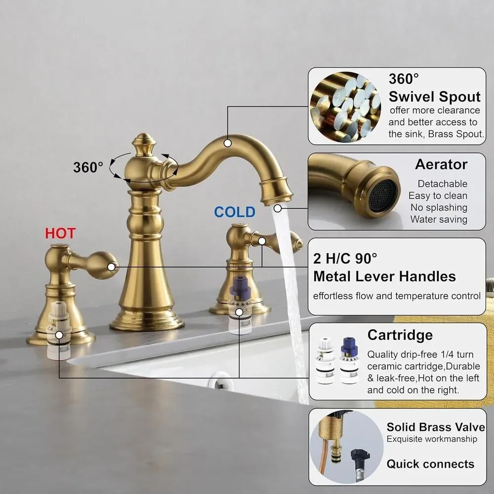 Derengge 8 Inch Two-Handle Widespread Bathroom Faucet with Pop up Drain, Brushed